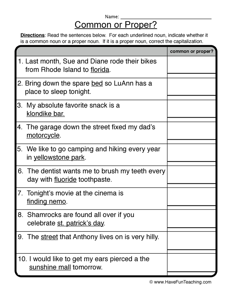 10 Common And Proper Noun Worksheets Coo Worksheets