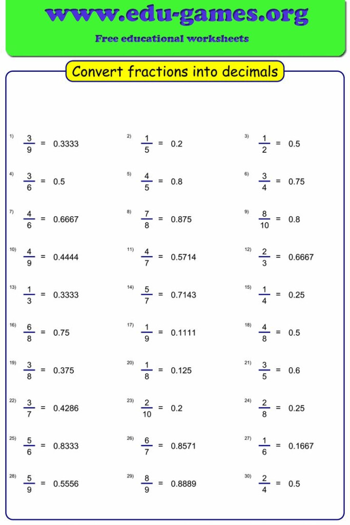 10 Converting Decimals To Fractions Worksheet Worksheets Decoomo