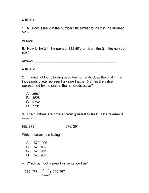 4th Grade Common Core Math Word Problems