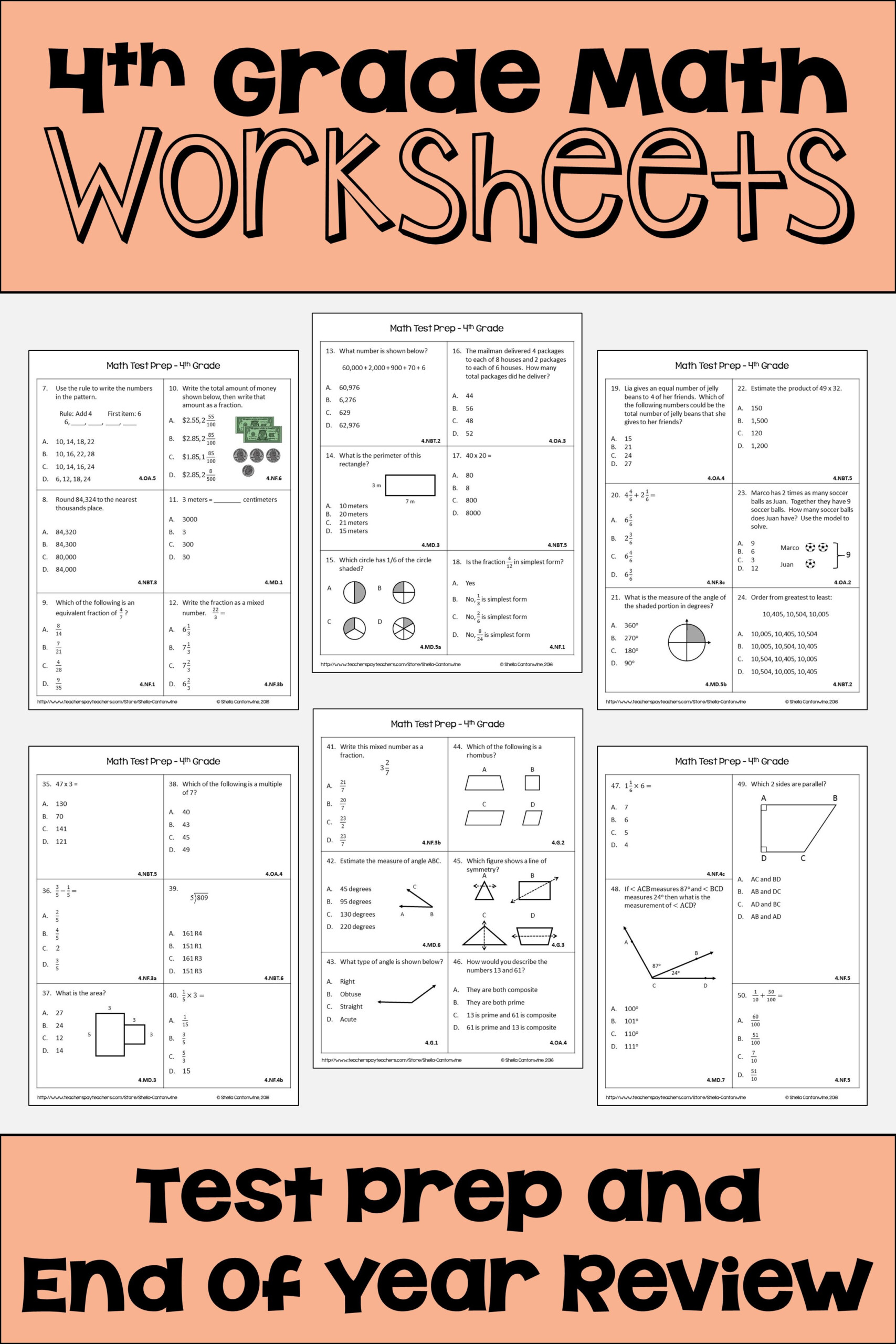 4Th Grade End Of Year Math Worksheets My Pet Sally