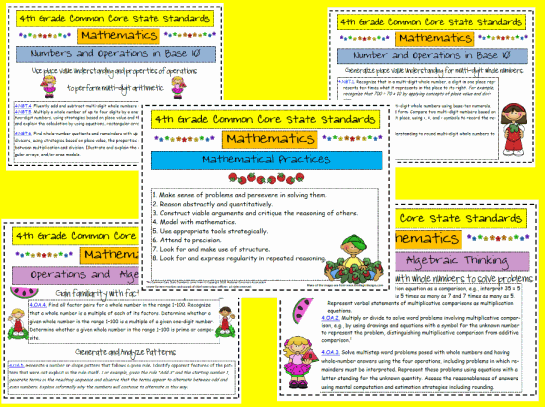 4th Grade Math CCSS Common Core State Standards Printable Worksheet 