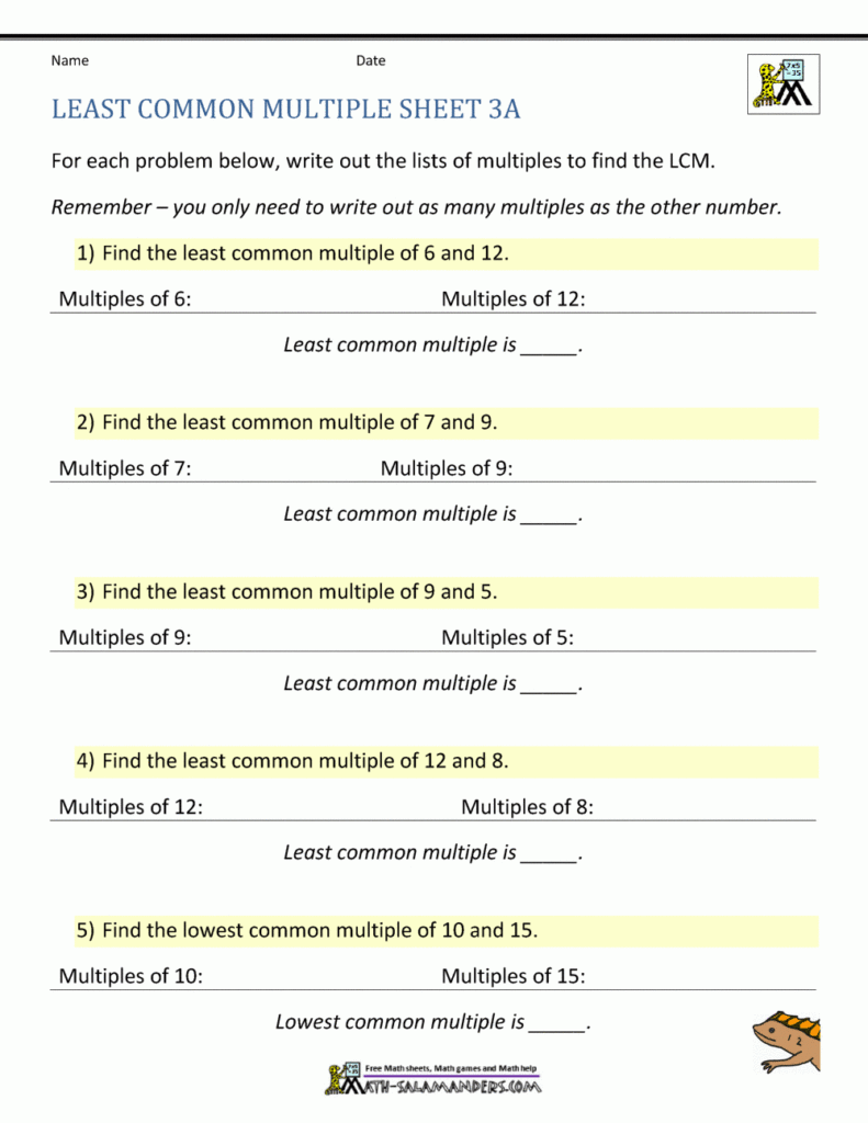 5Th Grade Least Common Multiple Worksheet Kropkowe kocie