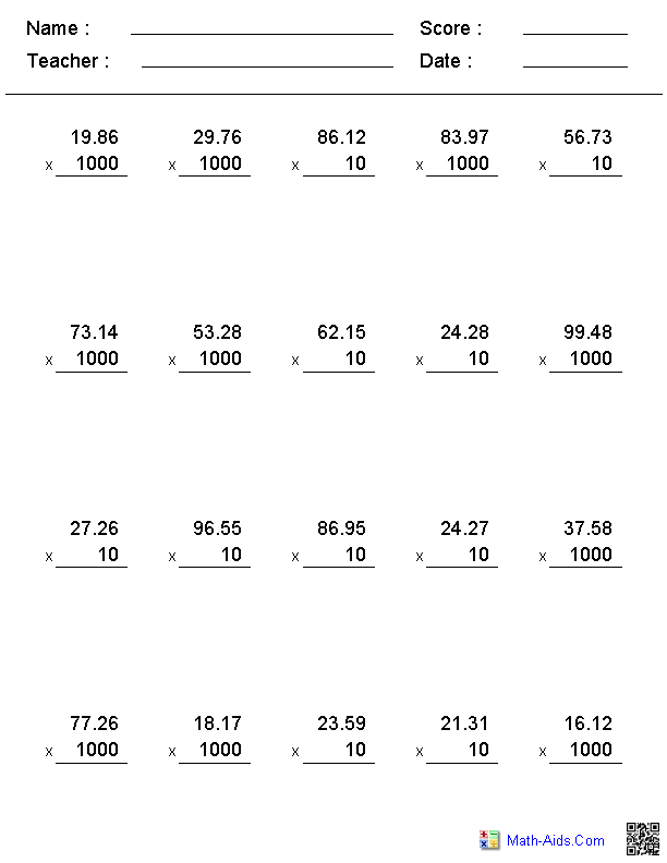 5th Grade Multiplying Decimals Worksheets EduForKid