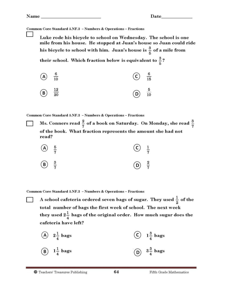5th Grade Tennessee Common Core Math Common Core Math Worksheets 5th 