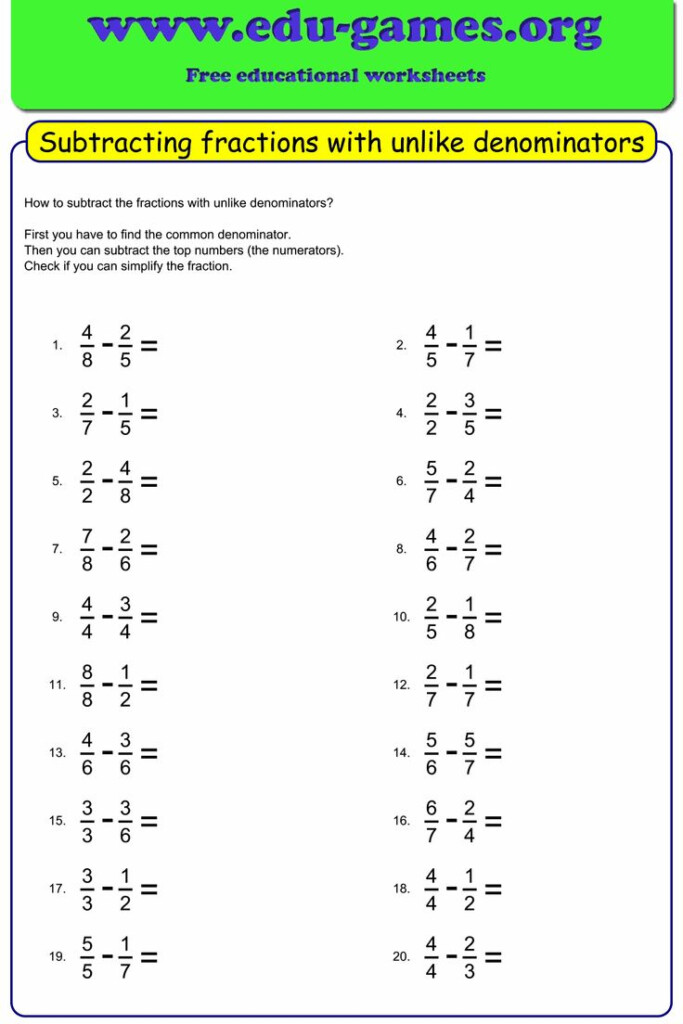 Adding Fractions With Common Denominators Worksheets