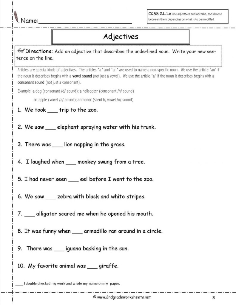 Adjective Worksheets 5th Grade