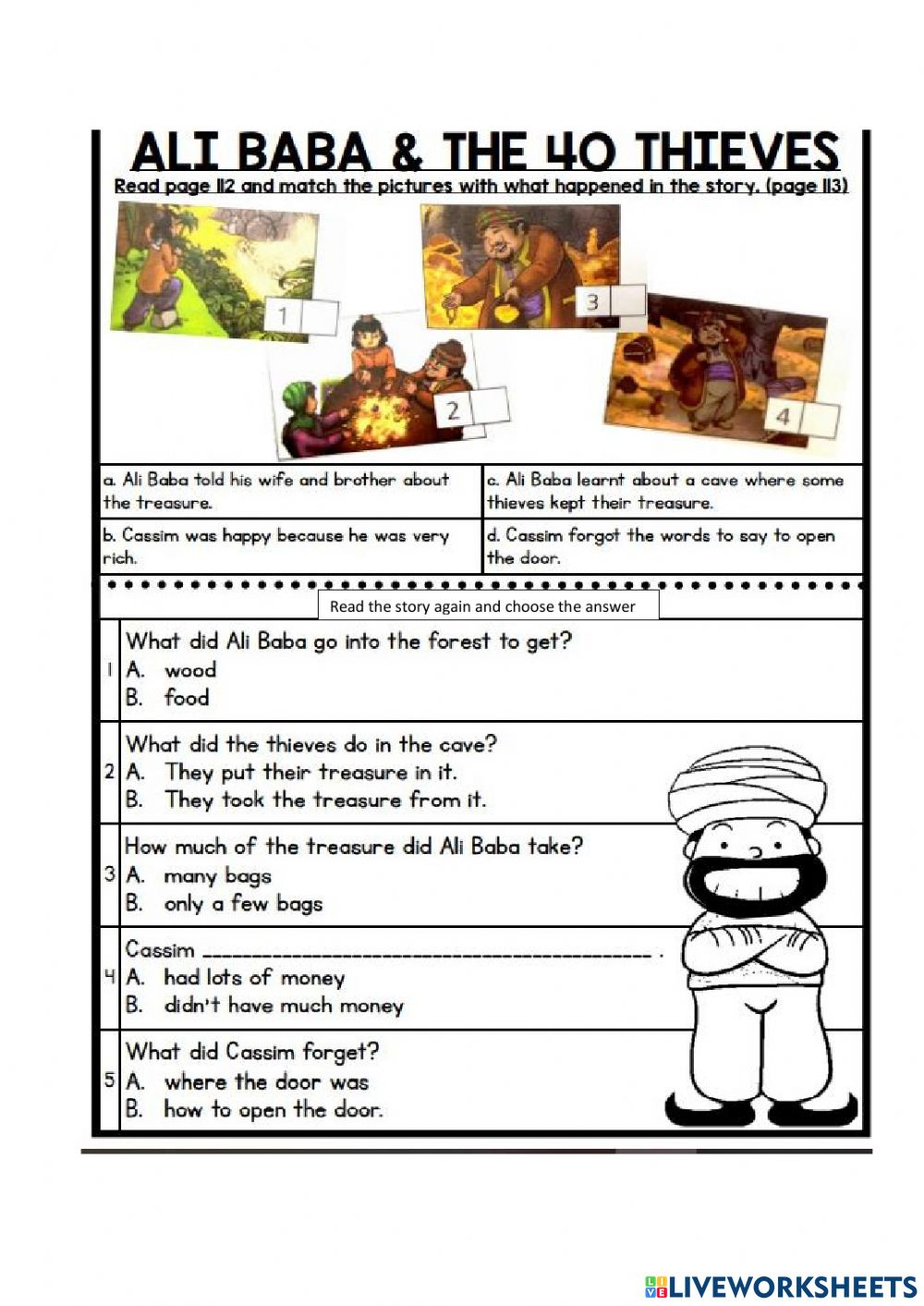 ALI BABA AND FORTY THIVES Worksheet