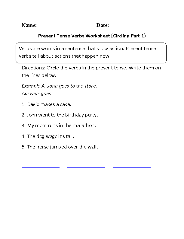 Circling Present Tense Verbs Worksheet Verb Worksheets Common Core