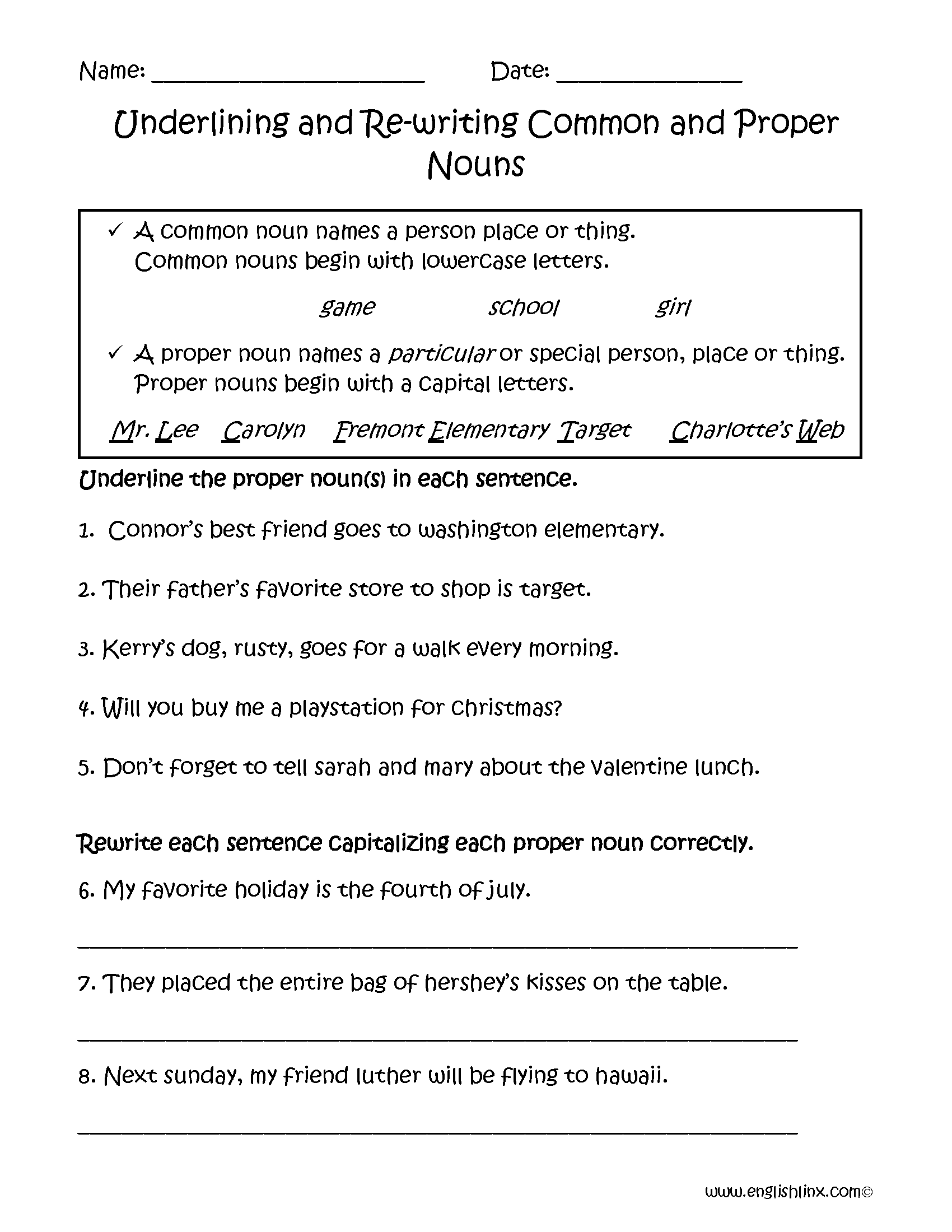 Common And Proper Noun Worksheet For Class 3 Fill In Proper And