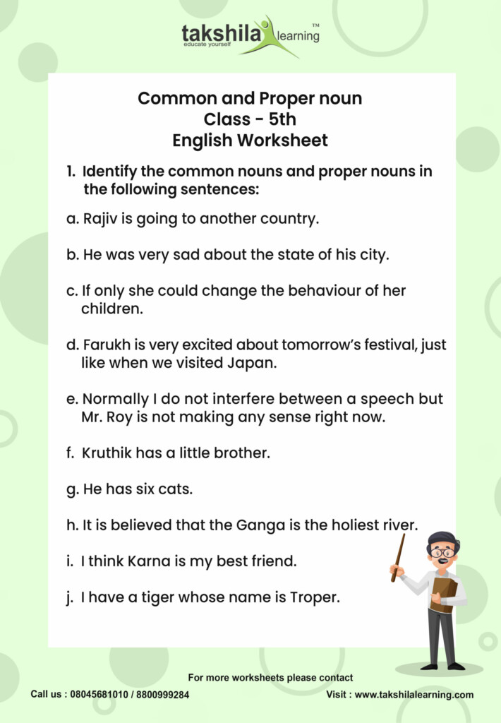 Common And Proper Nouns Worksheets With Answers WorkSheet For Pre School