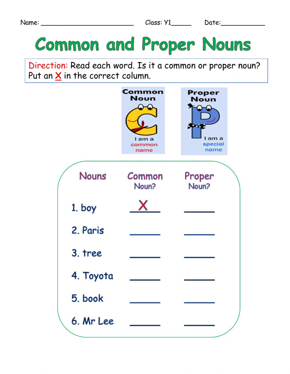 Common And Proper Nouns Worksheets With Answers WorkSheet For Pre School