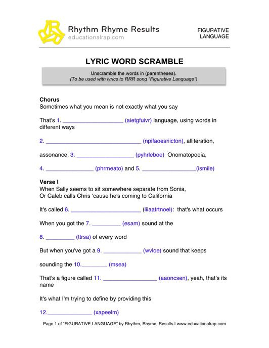 Common Core Figurative Language 5th Grade Worksheets Splash Common 