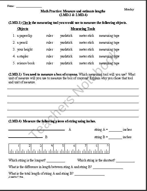 Common Core Measurement Worksheets Measure Estimate Lengths 2nd 