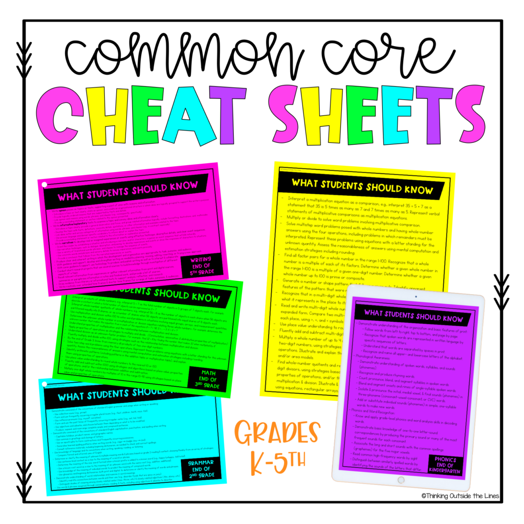 Common Core Standards Cheat Sheets Common Core Standards Common Core 