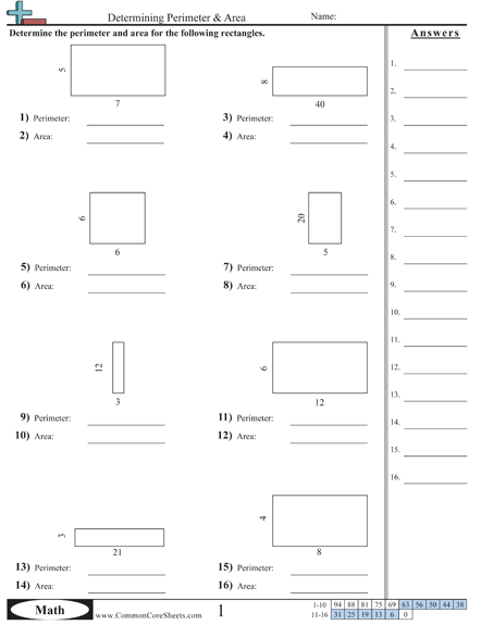 Common Core Worksheets Area And Perimeter Common Core Worksheets