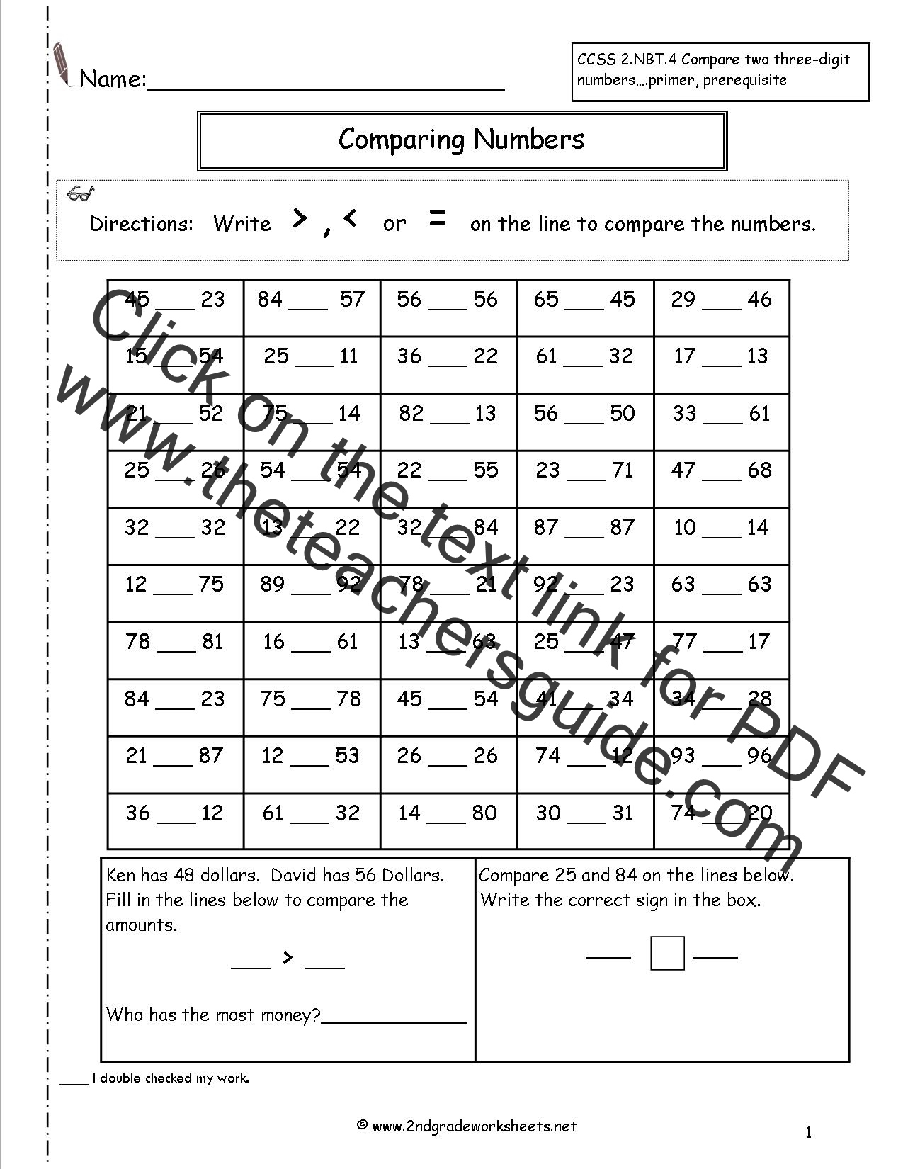 Common Core Worksheets Comparing Numbers Common Core Worksheets