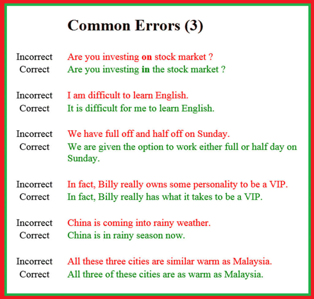 Common Errors In English Usage ESLBuzz Learning English Learn 
