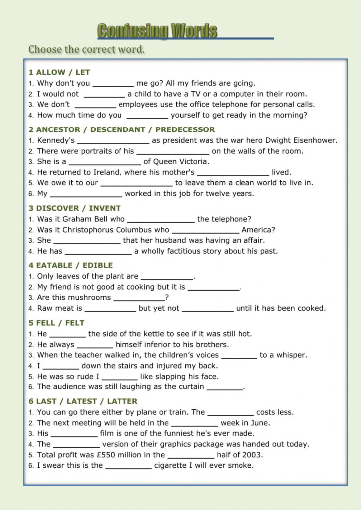 Confusing Words Worksheet For B1
