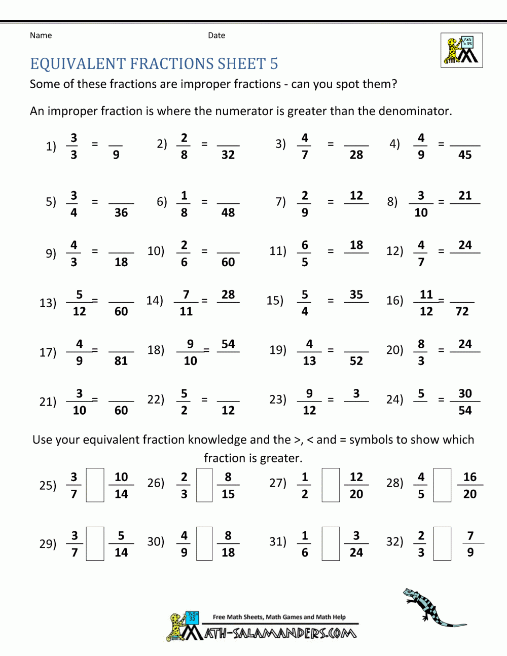 Equivalent Fractions Worksheet