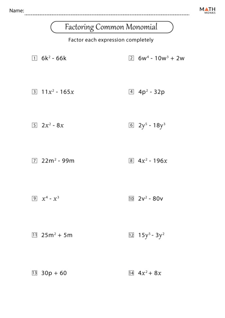 Factoring Polynomials Worksheets With Answer Key