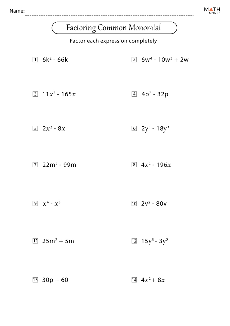 Common Factoring Worksheet Polynomials