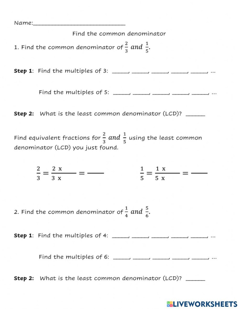 Find Least Common Denominator Worksheet