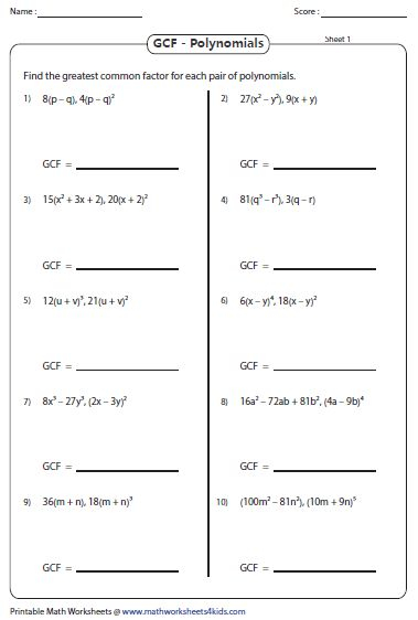 Find The Greatest Common Factor Greatest Common Factors Common 