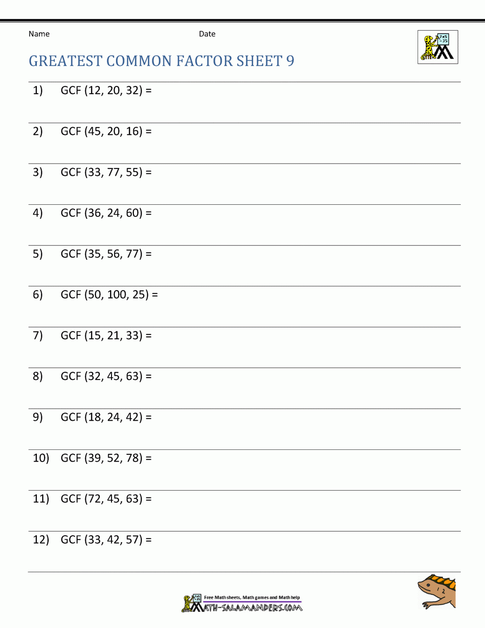 Finding Lcm Worksheet