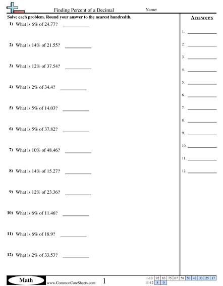 Finding Percent Worksheets