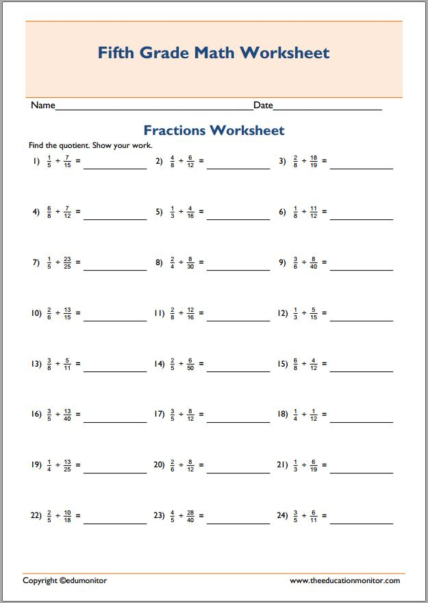 Fraction Division Worksheet 5th Grade