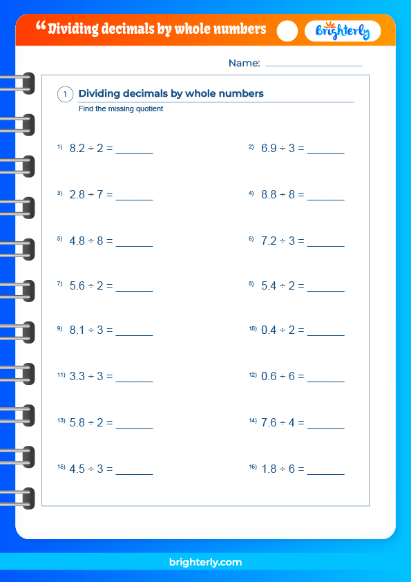 Free Dividing Decimals By Whole Numbers Worksheets PDFs 