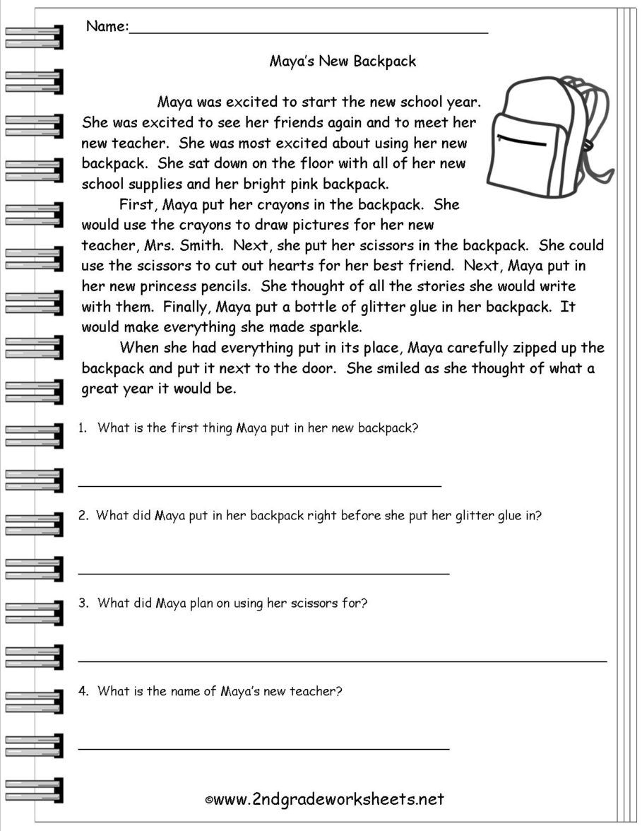 Free Reading Comprehension Worksheets 3rd Grade Googl 2nd Grade