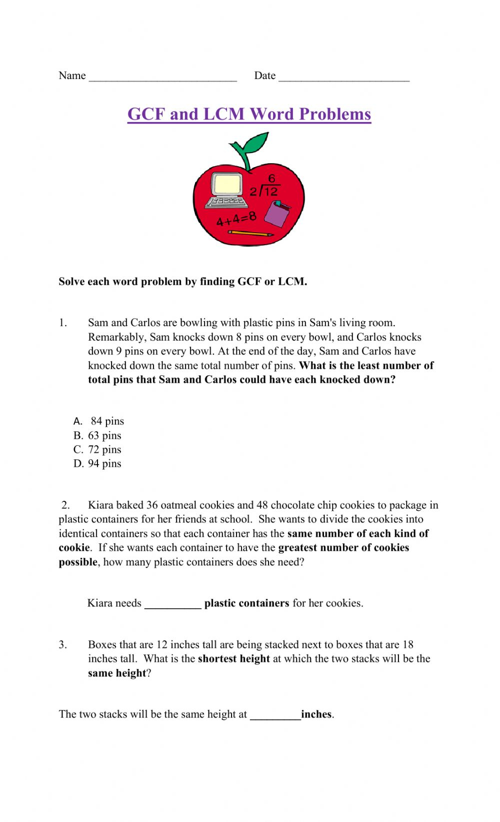 Gcf And Lcm Worksheet Word Worksheet