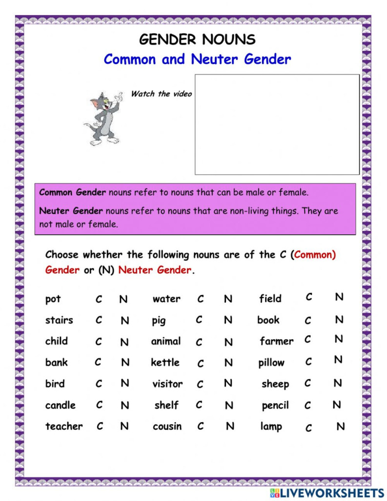 Gender Of Nouns Common Neuter Worksheet