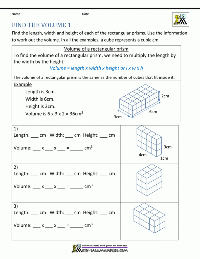 Grade 5 Math Worksheets Volume Surface Area Of Rectangular Prisms K5 