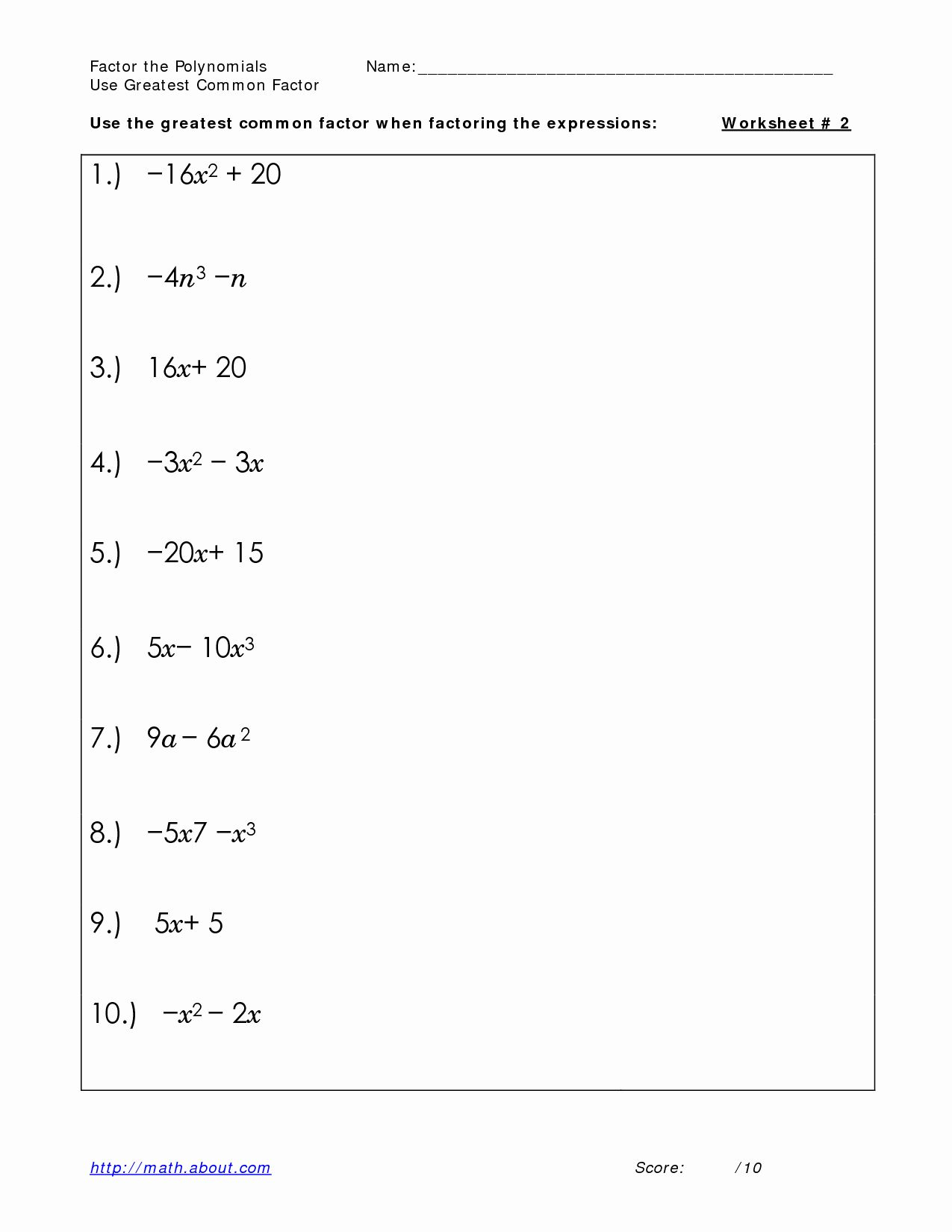 Greatest Common Factor Worksheets Kuta WorksSheet List