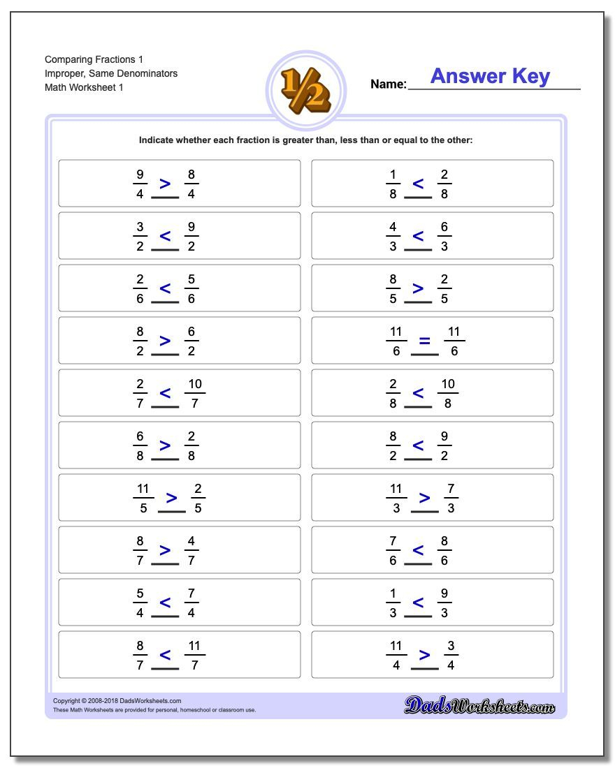 Https www dadsworksheets Unlike Denominators Comparing Fraction 