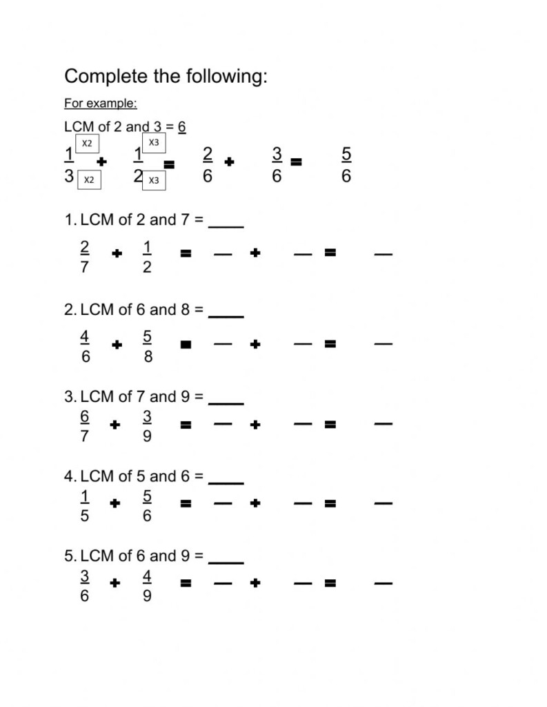 LCM And Fractions Worksheet