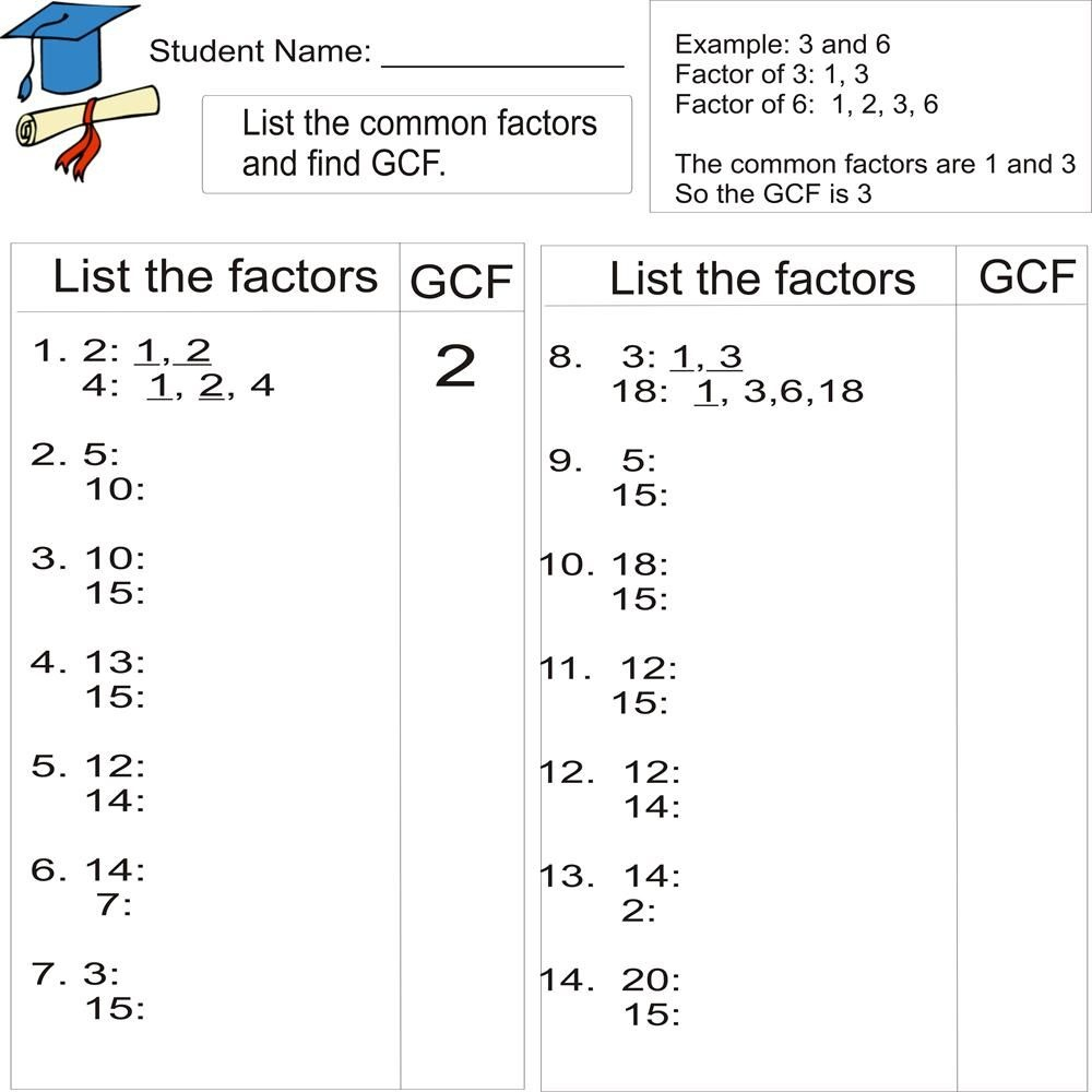 Least Common Multiple And Greatest Common Factor Worksheet Math Least