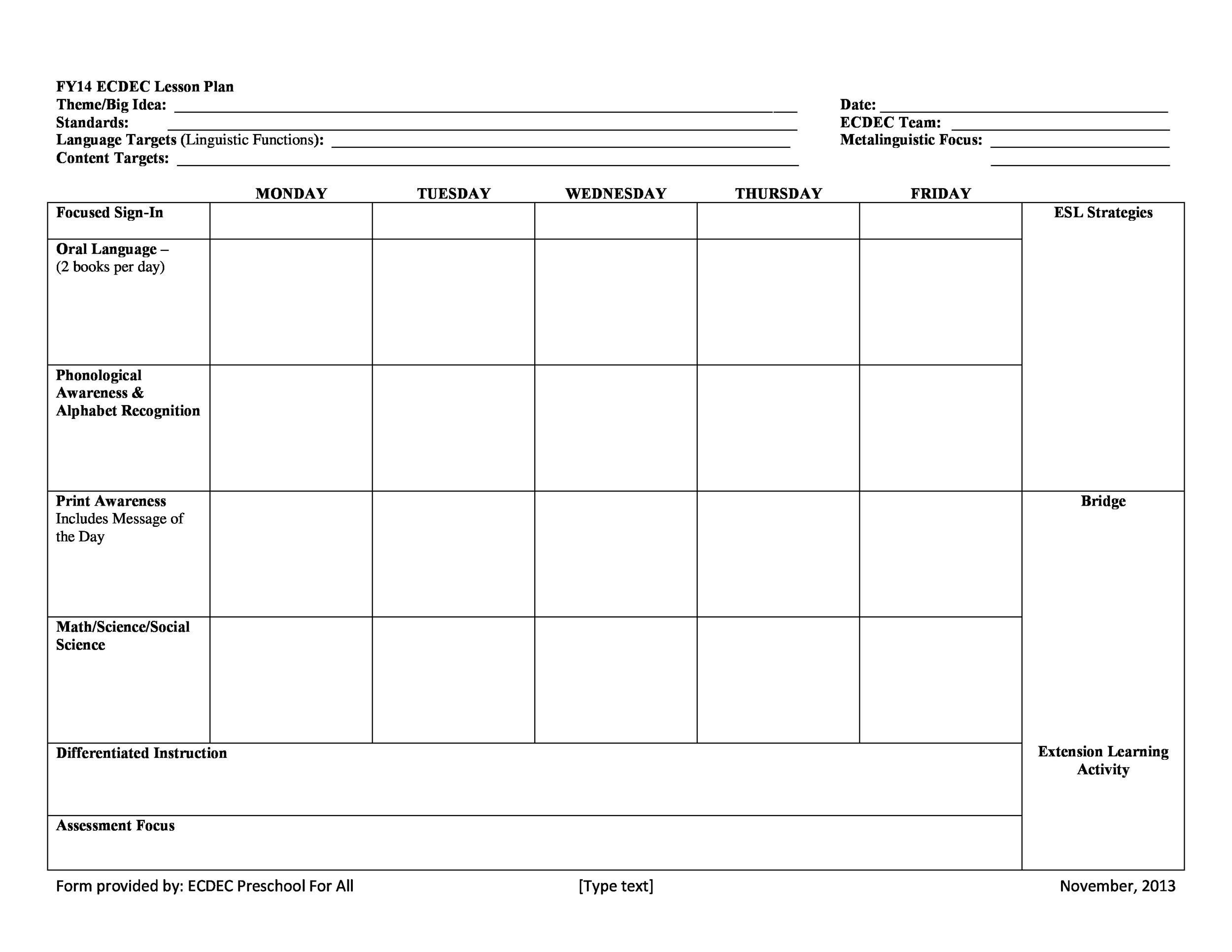 Lesson Plan Template Printable