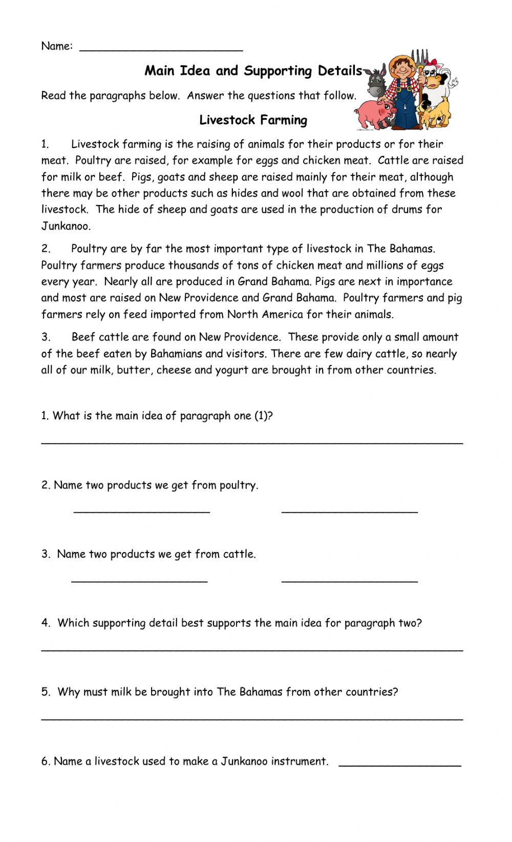 Main Idea And Supporting Details Worksheets