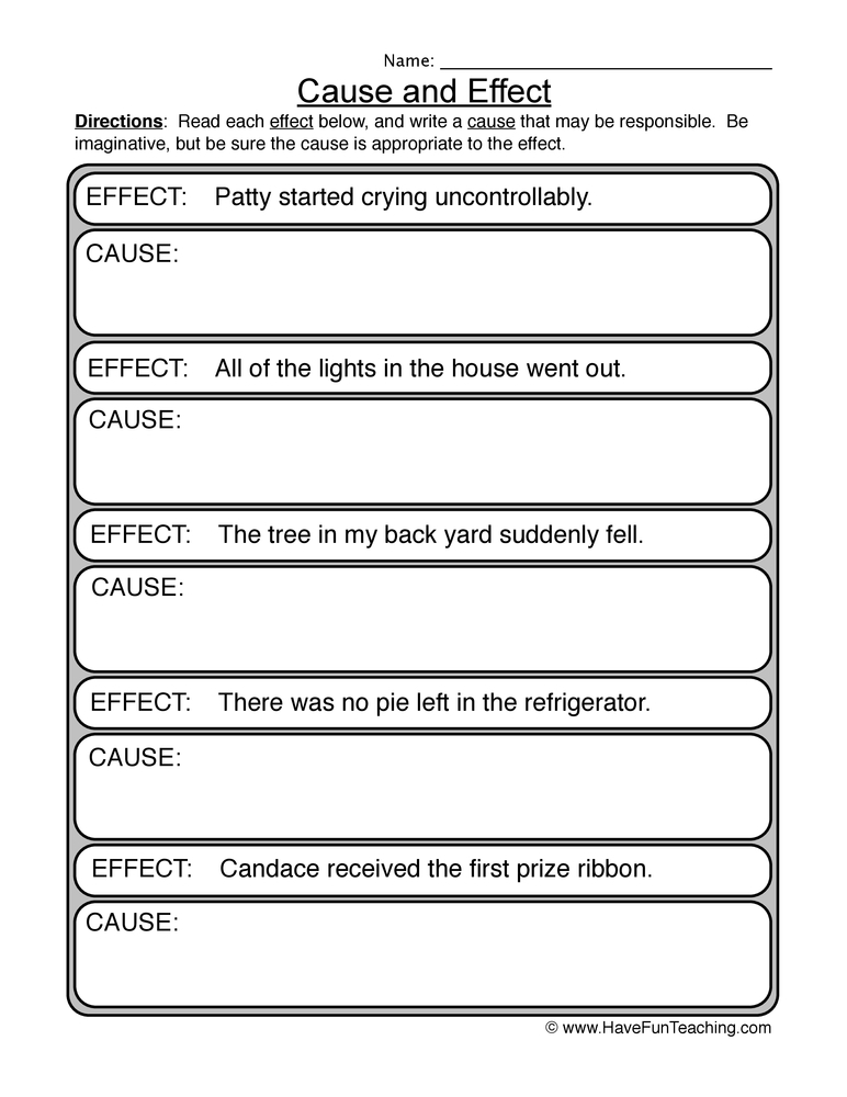 Matching Cause And Effect Worksheets 6th Tripmart