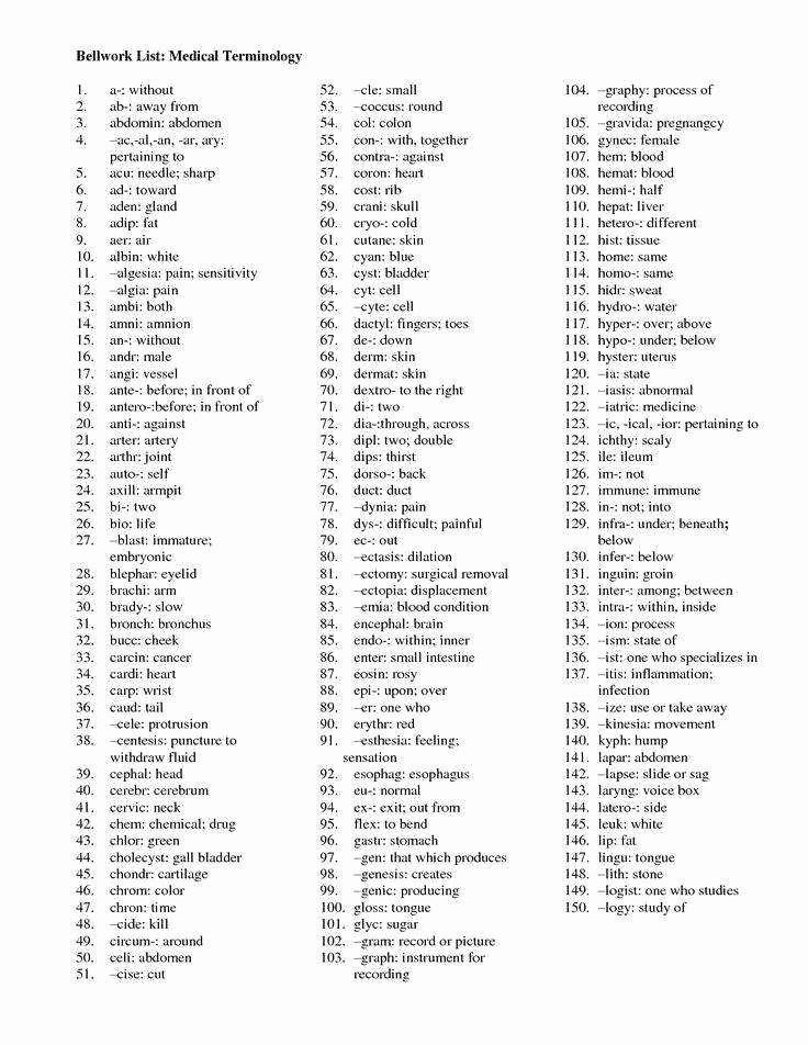 Medical Terminology Worksheets Pdf Importlasopa