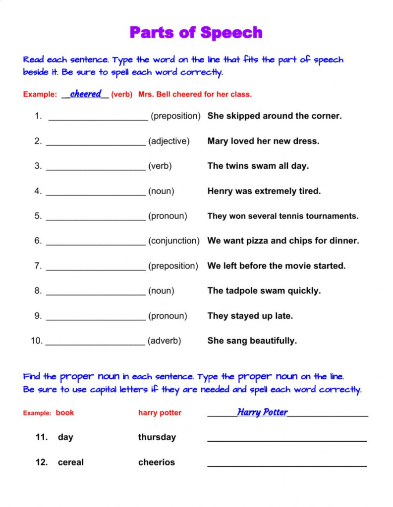 Mesmerizing Parts Of Speech Test Printable Mitchell Blog Parts Of 