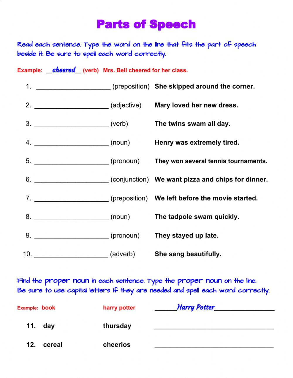 Mesmerizing Parts Of Speech Test Printable Mitchell Blog Parts Of