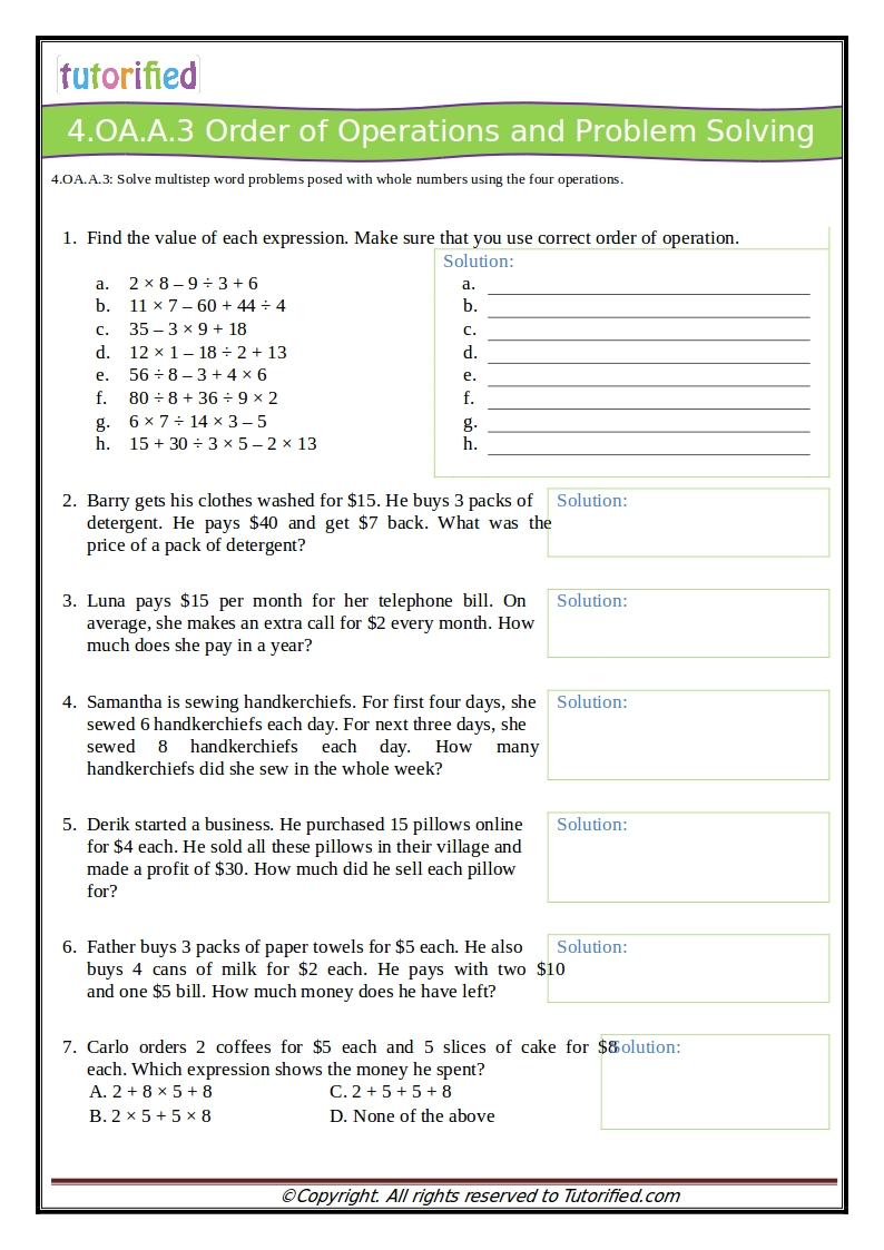 Multiplication Word Problems 4th Grade Problem Solving Math Grade 4 