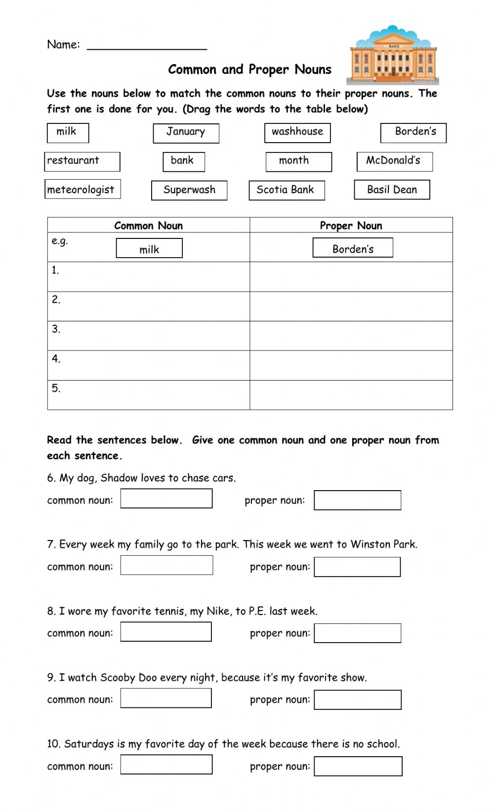 Nouns Worksheet Grade 6