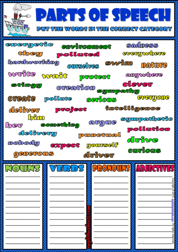 Parts Of Speech Classifying ESL Exercise Worksheet Parts Of Speech 