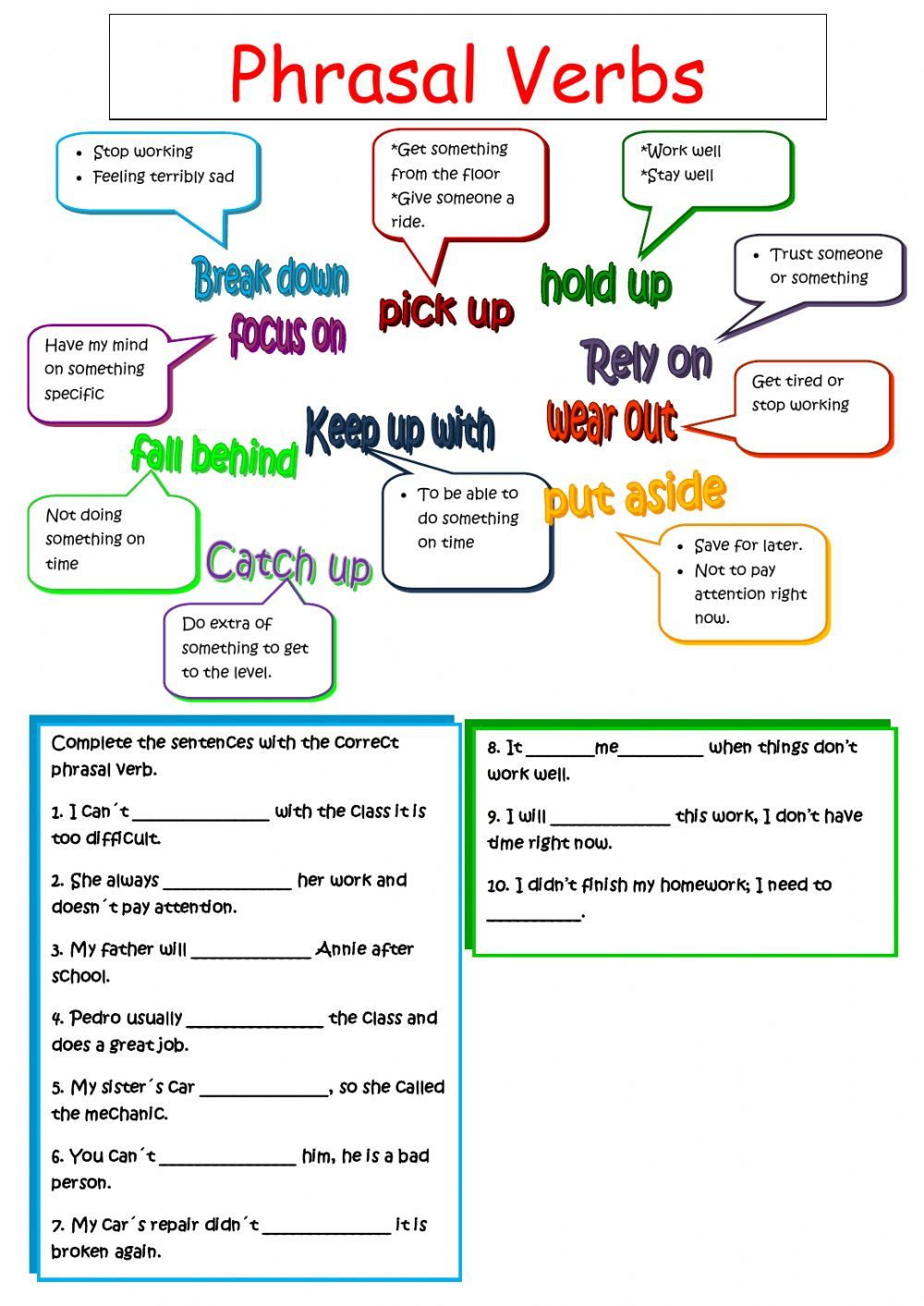 Phrasal Verbs Interactive Worksheet Verb Worksheets Verb Words 