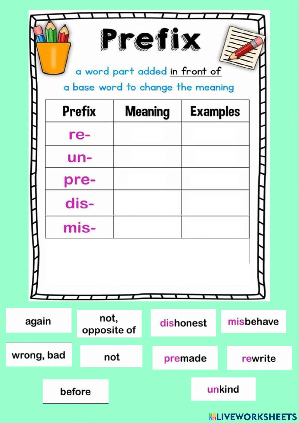 Prefixes Worksheet 22nd Grade - CommonWorksheets.com